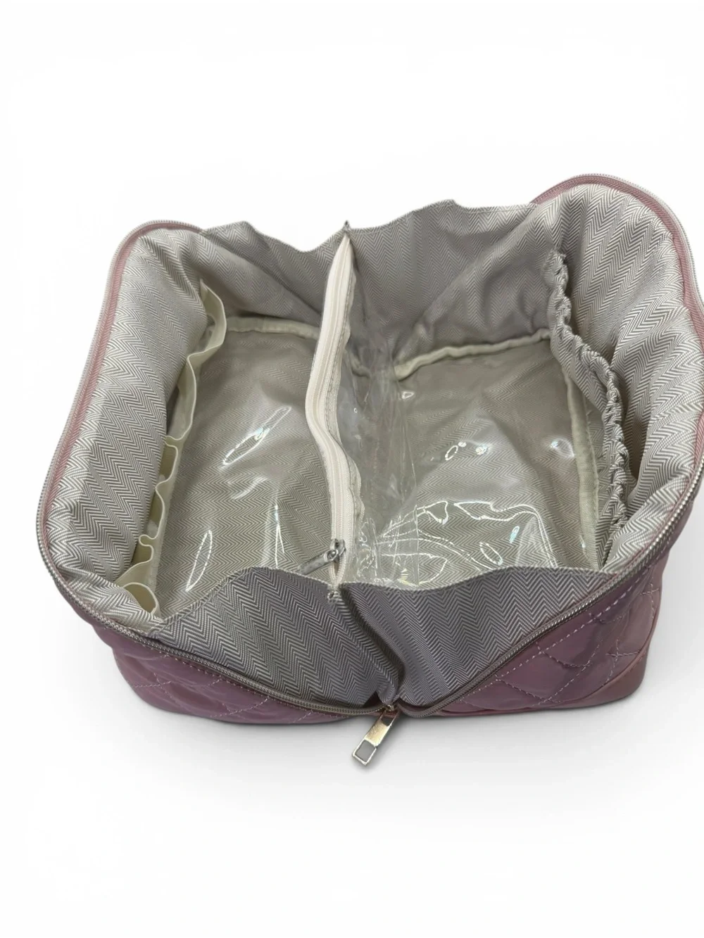 Quilted Mauve Travel Cosmetic Bag with Top Handle